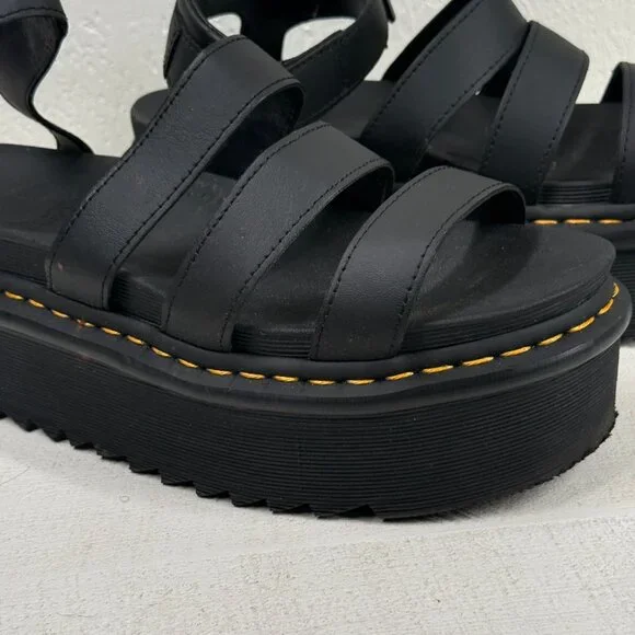 Dr. Martens Blaire Quad Platform Gladiator Sandals Black Hydro Leather Size 9 - Picture 6 of 13